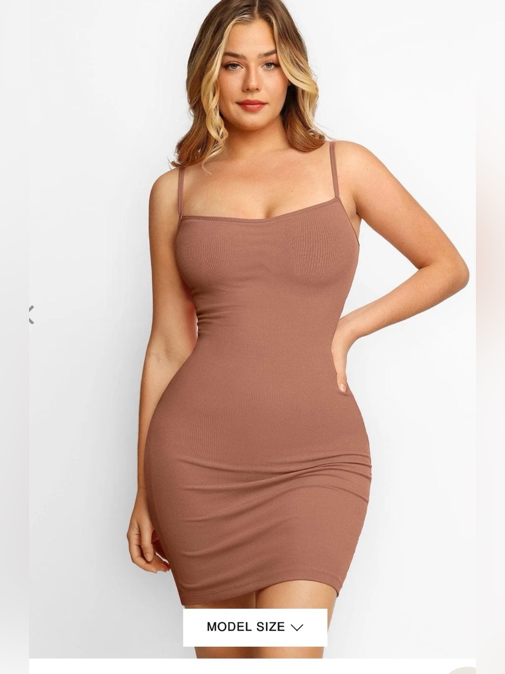 Popilush Shapewear Soft Modal Sculpting Dress Rib Light Brown , Large